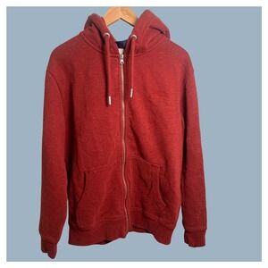 Superdry Burgundy Fleece LinedVintage Logo Embroidered Zip Hoodie, Women's Sz XL